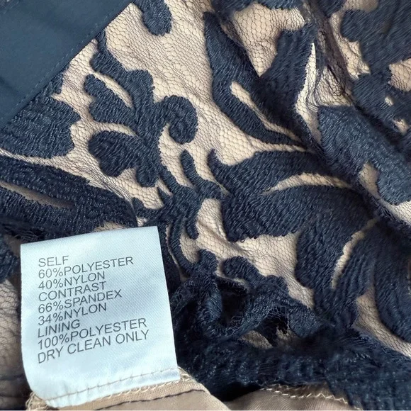 Tadashi Shoji Lace & Tulle Sheath Dress 6 Navy Nude Cocktail Party Wedding Guest - Picture 11 of 15